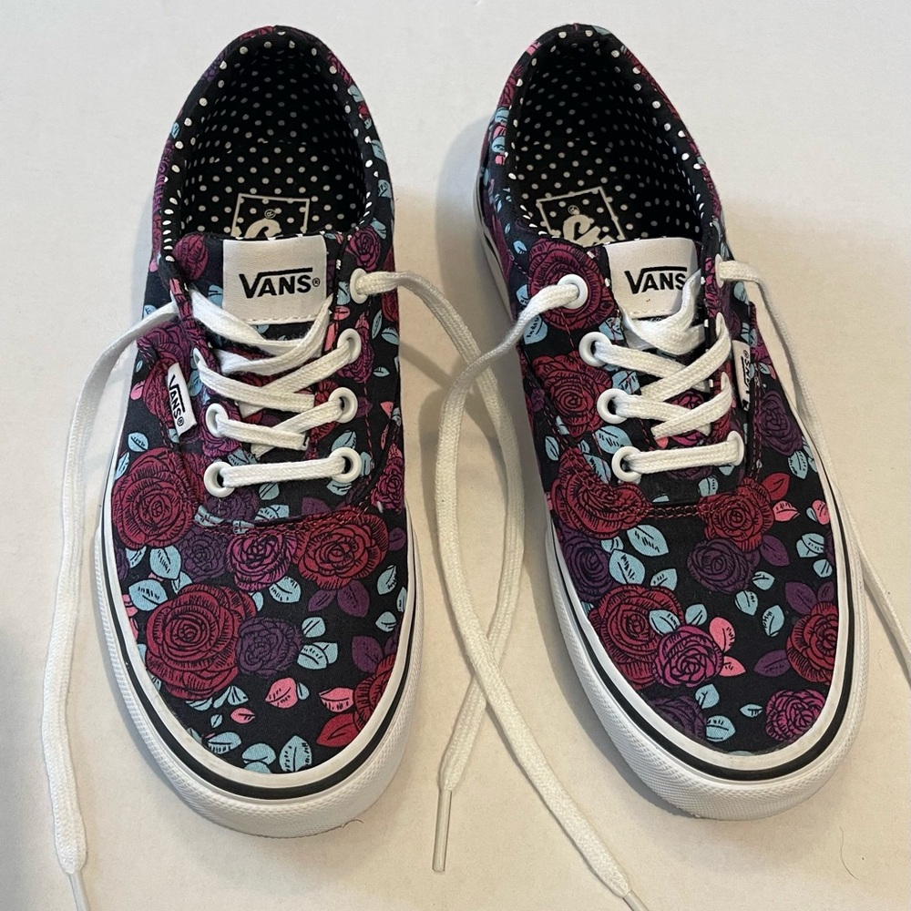 Vans Black and Pink Floral Sneakers